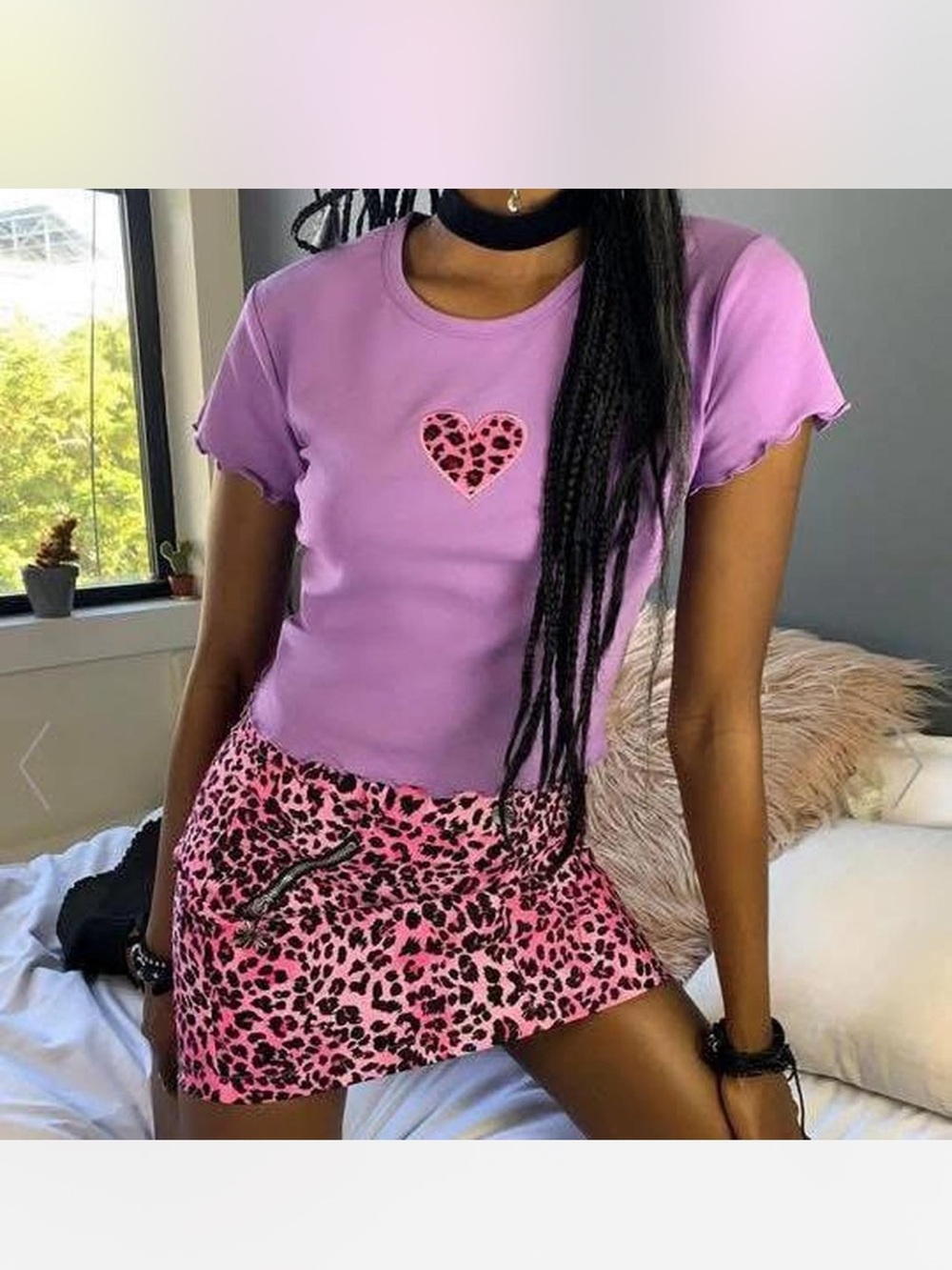 Dollskills lavender&Pink Leopard Print tee - Women's Trendy Animal Print
